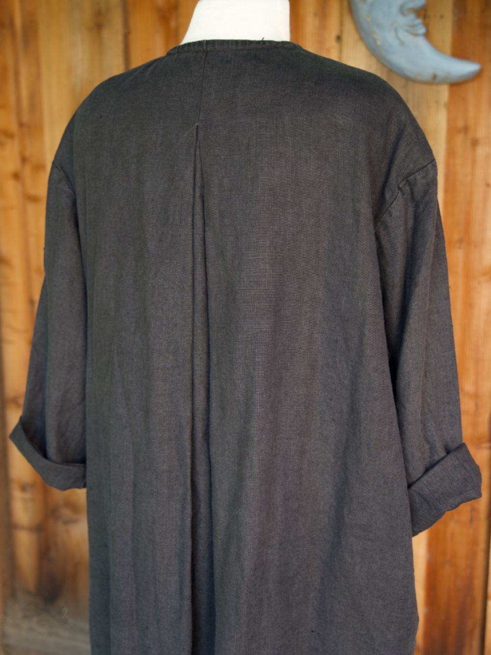 Vintage 100% Linen Black Long Pea Coat Casual Minimalist Made In USA Woman's M - Picture 15 of 17